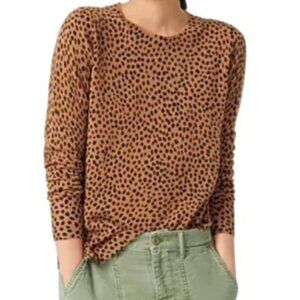 J Crew Cashmere Cewneck Sweater in Leopard Dot, Lightweight - Womens Small